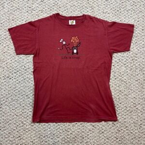 Life is Crap Mens Graphic T-Shirt Maroon Red Exploding Grill Funny Tee Size M